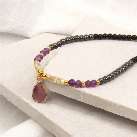 40cm Drop Pendant Necklace โ Natural Quartz Stone Beaded Charm for Women