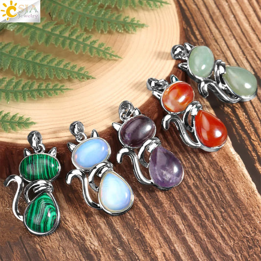 Natural Stone Cat Pendant โ Cute Crystal Necklace for Girls & Cat Lovers