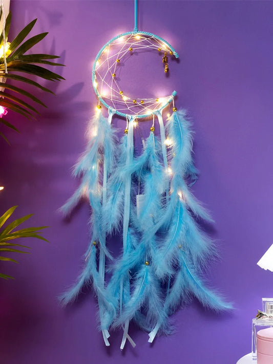 Moon Dream Catcher Feather Wind Chime โ Hand-Woven Wall Hanging for Bedroom & Home Decor