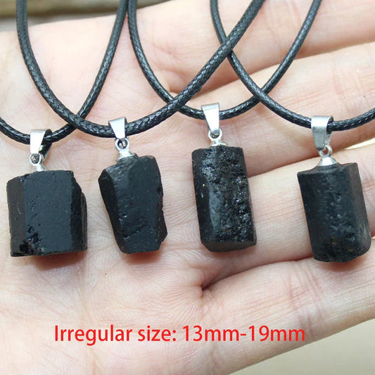 Black Tourmaline Crystal Pendant โ Natural Protection & Healing Stone Necklace
