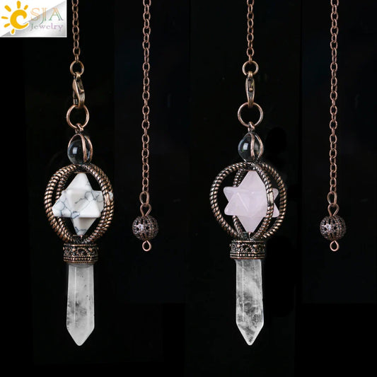 CSJA Esotericism Crystal Pendulum โ Merkaba Clear Quartz Pendant for Dowsing & Divination
