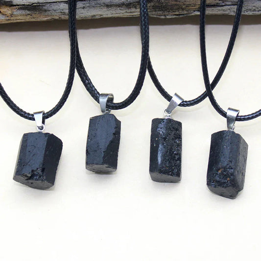 Black Tourmaline Crystal Pendant โ Natural Healing Stone Necklace for Jewelry Making & Reiki