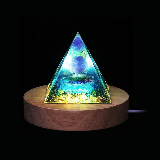 Energy Pyramid with Natural Amethyst Ball โ Orgonite Reiki Chakra Healing Crystal Decoration