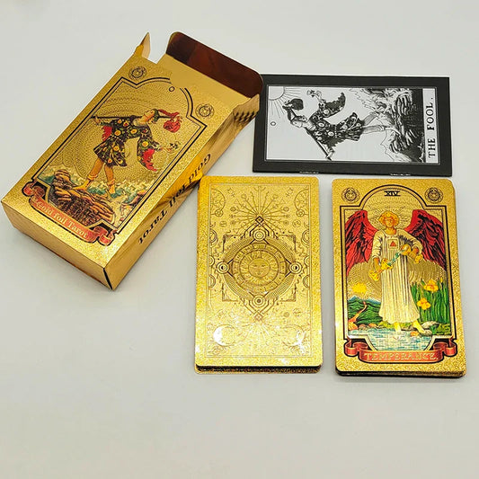 Gold Foil Tarot โ Rose Pink Waterproof Plastic Card Deck