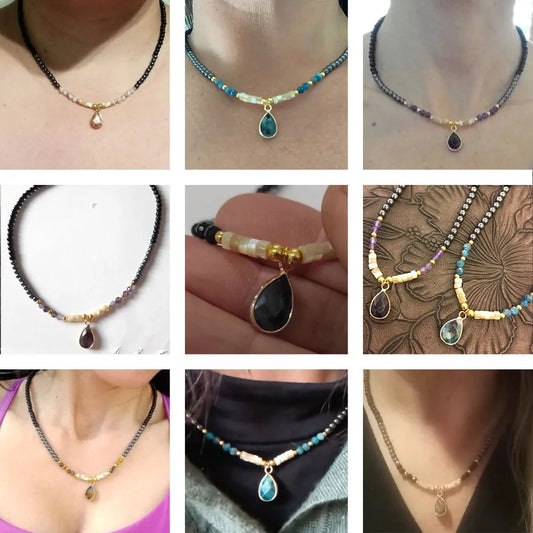 40cm Drop Pendant Necklace โ Natural Quartz Stone Beaded Charm for Women