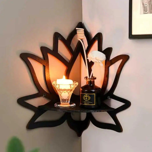 Wooden Lotus Hollow Decorative Rack โ Wall-Mounted Aromatherapy Organizer & Candle Holder Shelf
