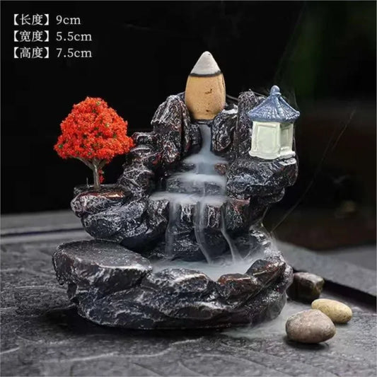 Mountain River Waterfall Backflow Incense Burner โ Zen Aroma Censer for Home Fragrance & Decoration