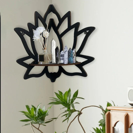 Wooden Lotus Hollow Decorative Rack โ Wall-Mounted Aromatherapy Organizer & Candle Holder Shelf