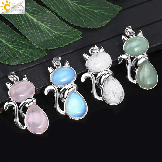Natural Stone Cat Pendant โ Cute Crystal Necklace for Girls & Cat Lovers