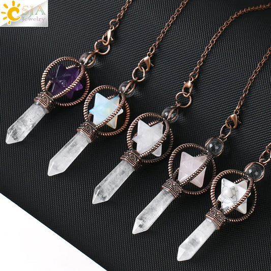 CSJA Esotericism Crystal Pendulum โ Merkaba Natural Stone Pendant for Dowsing & Divination
