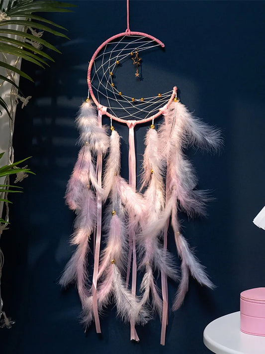 Moon Dream Catcher Feather Wind Chime โ Hand-Woven Wall Hanging for Bedroom & Home Decor