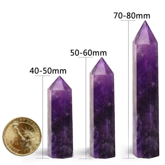 Natural Stone Crystal Point Wand โ Rose Quartz & Amethyst for Witchcraft, Decor & Healing