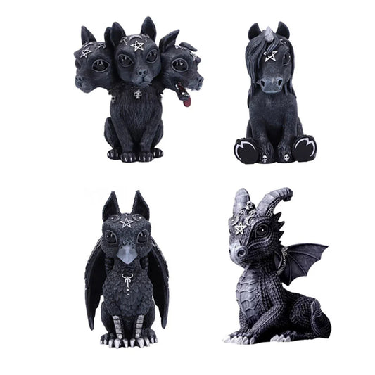 Halloween Magic Creatures Figurines โ Black Dragon, Griffin, Unicorn & Witch Statues for Home Decor