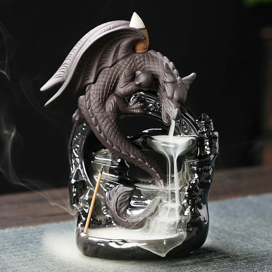 Ceramic Vintage Dragon Backflow Incense Burner – Tabletop Aromatherapy Decor (Incense Not Included)
