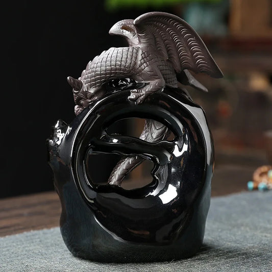 Ceramic Vintage Dragon Backflow Incense Burner – Tabletop Aromatherapy Decor (Incense Not Included)