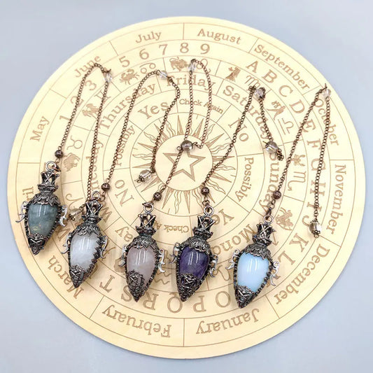 Healing Natural Stone Crystal Pendulum – Black Obsidian &amp; Quartz for Divination and Energy Work